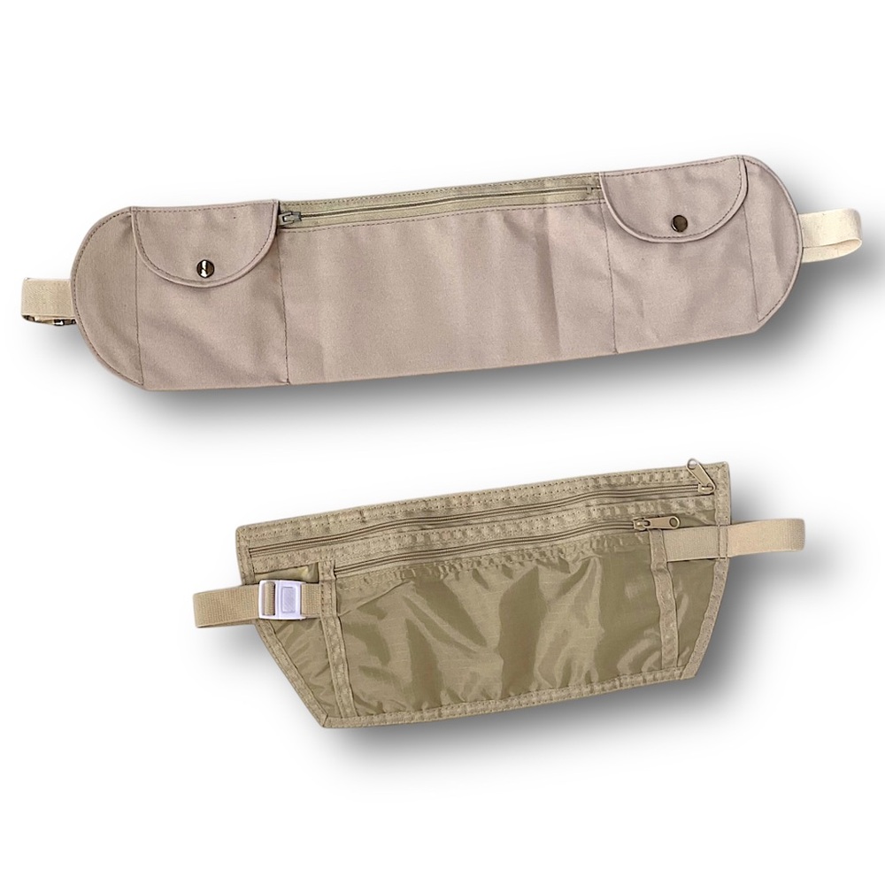 Beige Travel Waist Pouch and Security Belt Set